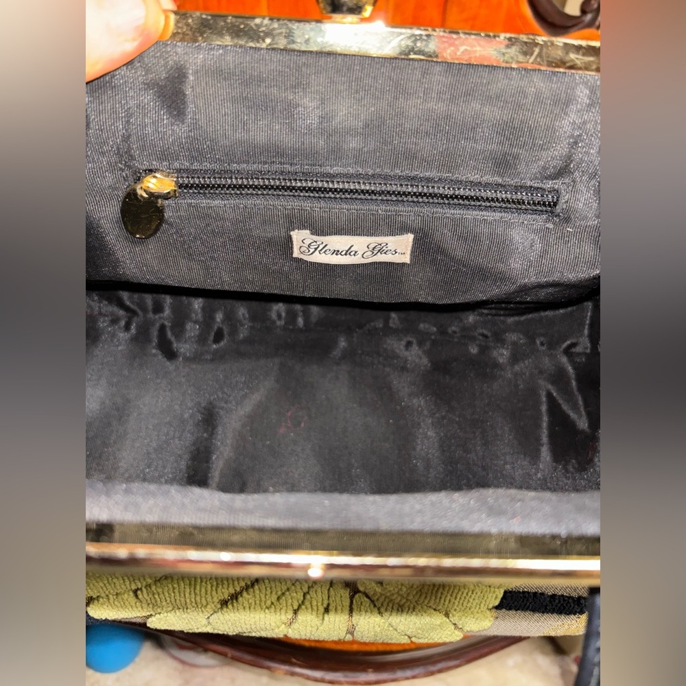 Glenda Gies Vintage Green Black Lime  Hand Bag Gold hardware & leather strap - Picture 9 of 14